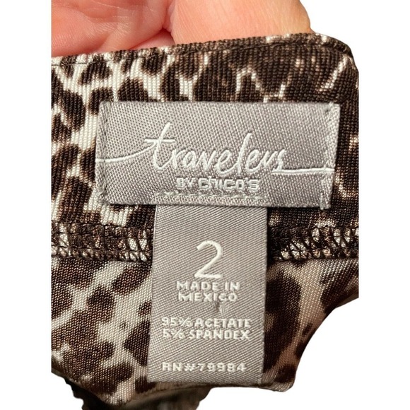 Chicos Travelers Brown Animal Print Tunic 3/4 Sleeve Blouse US Size 12 Capsule - Picture 7 of 7